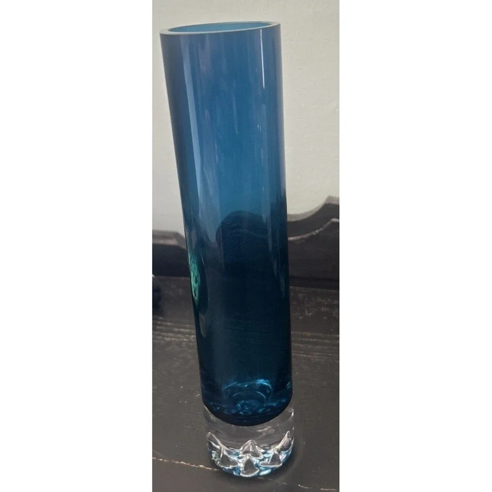 Cobalt Blue Art Glass Vase Heavy Bottom Peaks